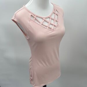 New York & Company Pink Sleeveless Tank Top with Cut Out Fitted Design